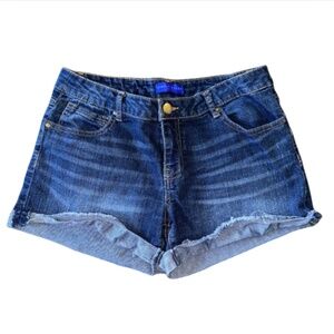 Simply Styled Women's Cuffed Dark Blue Jean Shorts Size 6 Mid Rise Stretch